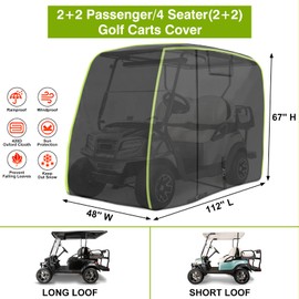 2/4 Passenger Golf Cart Cover Fits EZGO, Club Car, Yamaha Golf Carts with Reflective Strips, All Weather Protection/Waterproof/Snowproof/Windproof/Sunproof/Full Gold Cart Covers