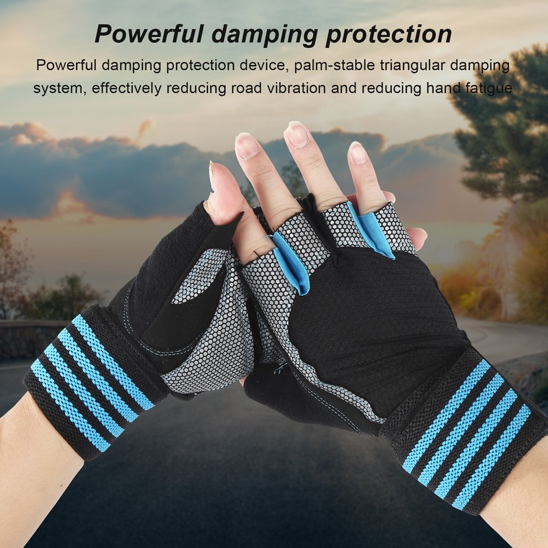 Half Finger Adjustable Cycling ShockAbsorbing Gloves AntiSlip Bicycle Gloves Blue(Blue