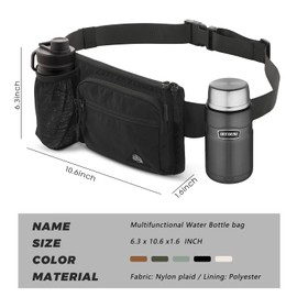 OCE GEAR Waist Pack with Water Bottle Holder for Men Women Waist Bag Running Waist Pack Waterproof for Outdoor Travel Cycling Climbing Walking Fit All Phones (Bottle Not Included)(Black)