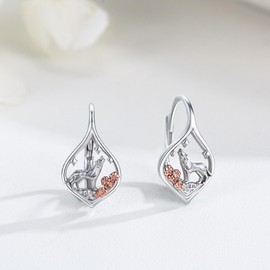 Wolf Earrings 925 Sterling Silver Wolf Hoop Earrings Wolf Earrings Cute Animal Earrings Jewellery for Women Wives Birthday