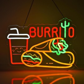 JOMOSPO Burrito Neon Sign, Burrito Neon Lights Hanging Wall Art Decoration for Mexican Restaurant Dining Home Kitchen Shop/Truck, Bar, Pub, USB Powered Ultra Bright Dimmable, 15.75×11.8 inches
