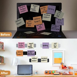 Felt Bulletin Board, 4 Pcs Large Size Cork Board Bar Strips with 35 Pushpins, Self-Adhesive & No Damage for Wall, Felt Pin Board Strips for Paste Notes, Photos, Schedules Offices (Black Grey White)