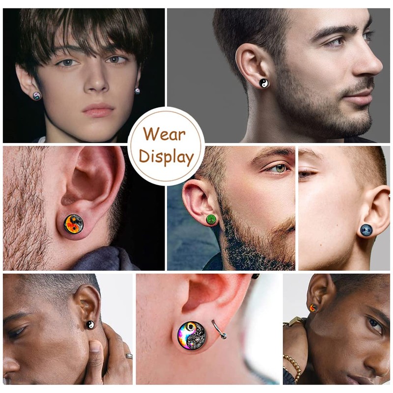 SIISPRI 6Pairs YinYang Mens Earrings Set Hypoallergenic Surgical Stainless Steel