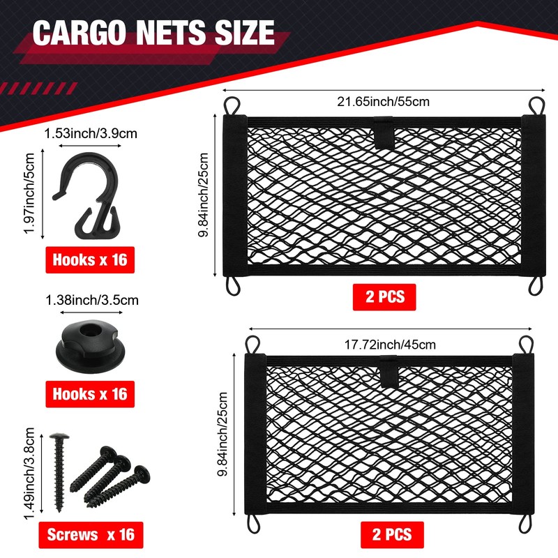 Tuanse 4 Pcs Stretchable Small Cargo Net Pocket Storage Mesh