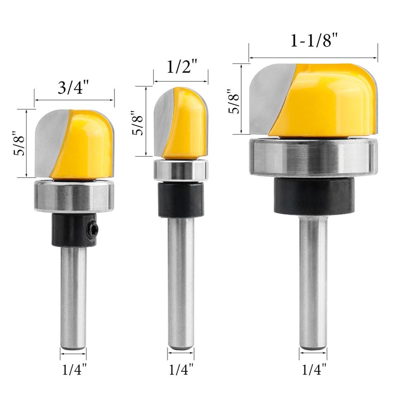 Evponk 3 Pcs Bowl Tray Template Router Bits Set 1/4"