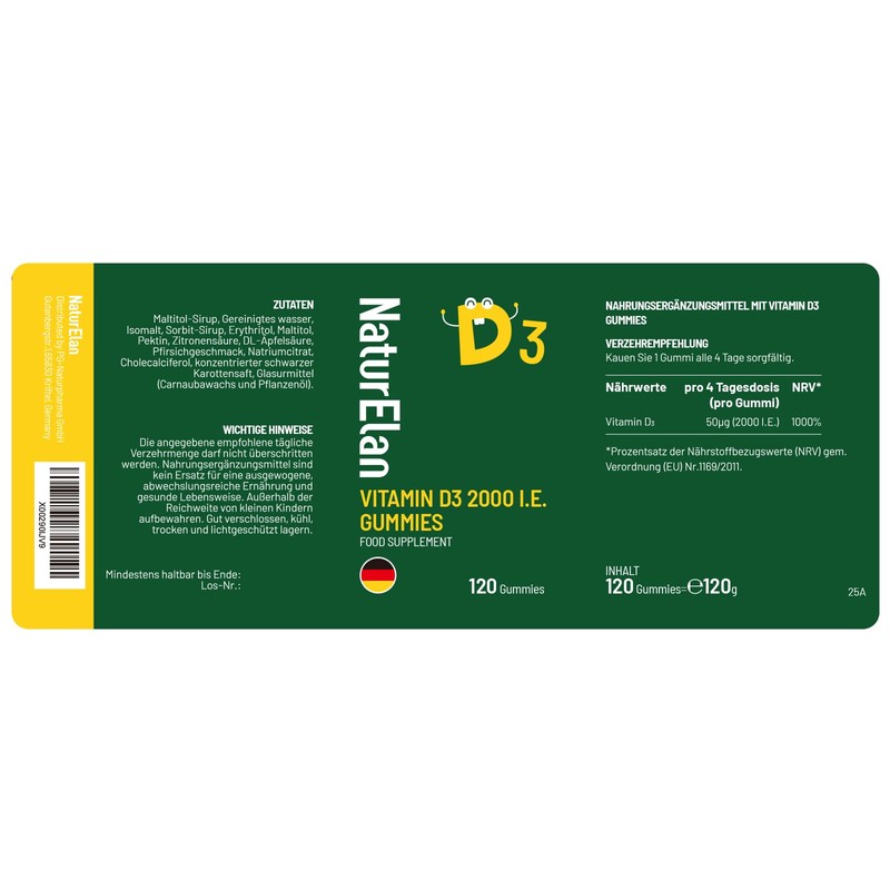 2 PACK Vitamin D3 Gummibärchen -2000I.E,1 Gummi alle 4 Tage,