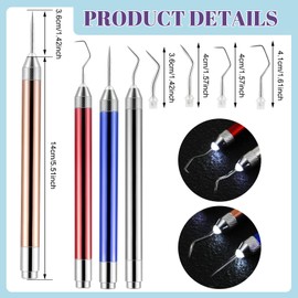 Leriton 4 Pcs LED Weeding Tools for Vinyl with Light Weeding Tool with 5 Different Hooks Lighted Pin Pen Tool for Removing Iron on Tiny Vinyl Paper Crafting Silhouettes DIY(Colorful)