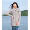 SAOL 100% Irish Merino Wool Women Classic Cable Coat (Grey,