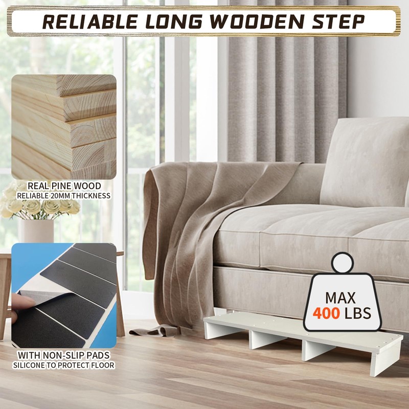39IN Long Wooden Step Stool for Elderly, Half Wooden Riser