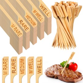 Soaoo 1000 Pcs 3.5" Assorted Bamboo Wood Steak Markers Steak Temperature Sticks Meat Doneness Picks Bamboo Paddle Skewers Sticks for BBQ Barbecue Party Cocktail Fruit Grilling Roasting