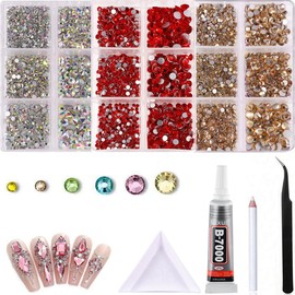 3D nail rhinestones, 3 boxes of 6-size rhinestone sets, flat back glass, nailart, DIY nail art, face stickers, phone cases, hair accessories for decorations (A02-3 Boxes)