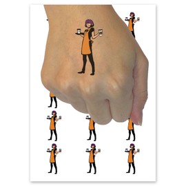 Cafe Waitress Barista with Coffee Temporary Tattoo Water Resistant Fake Body Art Set Collection - 15 2" Tattoos (1 Sheet)