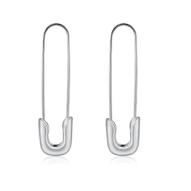 Sterling silver Safety Pin Earrings Threader Earrings Y2k Long Earrings for Women Silver Dangle Earrings Paperclip Earrings Hook Earrings Paper Clip Earrings for Cool Jewelry
