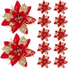 Canlierr 5.7 Inch Artificial Poinsettias Christmas Glitter Flowers with Clips