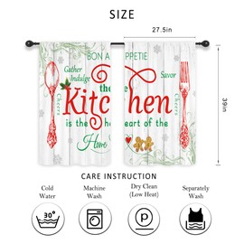 Riyidecor Christmas Kitchen Curtains Merry Xmas Rustic Farmhouse Country Short Small Fork and Spoon Wooden Plank Rod Pocket Winter Holiday Bedroom Living Room Treatment Fabric 2 Panels 27.5Wx39H Inch