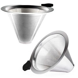 Swetwiny Pour Over Coffee Filter with Stand, Reusable Paperless Coffee Filter, Stainless Steel Cone Coffee Dripper for Chemex, Carafes and Coffee Makers, Double-Layer Mesh Design (3-4cups, 2pcs)