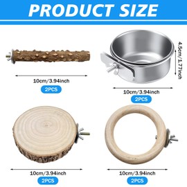 8 Stück Natur Sitzstangen Set für Vögel, Edelstahl Vogel Futternapf zum Einhängen Wellensittich Sitzbrett Vogelkäfig Zubehör für Nymphensittich Kanarienvogel Agaporniden