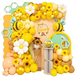 YYBD 119Pcs Bee Balloons and Daisy Balloons Set Foil Mylar Bee Balloons Set Bumble Bee Balloons White Daisy Flower Balloons Bee Decoration for Baby Shower Birthday Spring Theme Party Supplies