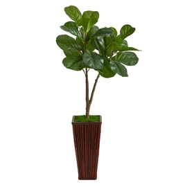 Nearly Natural 39in. Fiddle Leaf Fig Artificial Tree in Bamboo Planter