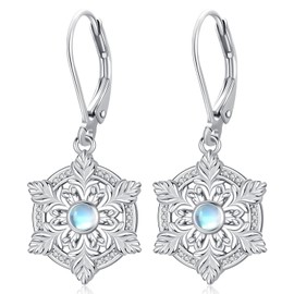 Snowflake Earrings for Women, 925 Sterling Silver, Moonstone, Snowflake Earrings, Hanging, Snowflake Jewellery, Christmas Gifts for Women, Girls, Ladies, Sterling Silver, Moonstone