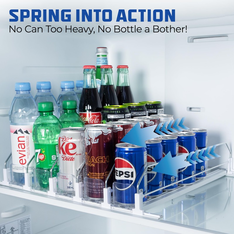 Drink Organizer for Fridge-White Automatic Pusher Glide,12oz 16oz 20oz-Soda Dispenser