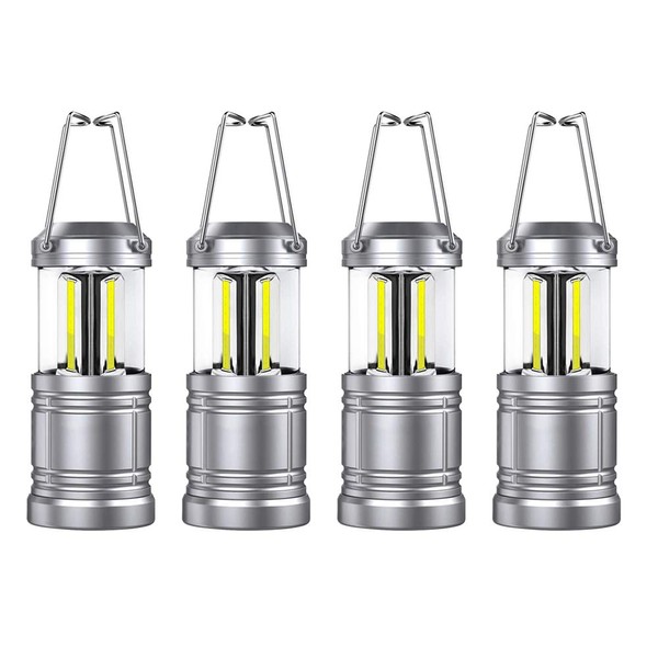 LED Camping Lantern Lights with Magnetic Base - COB LED Technology 500 Lumens Collapsible Camping Lights - Power Outage Lantern Battery Powered for Emergency, Hurricane, Storms, Outage, 4 Pack