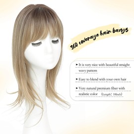 Ms Taj 18inch Clip in Bangs 360 3D Cover Bangs 4"x5" Layered Straight Hair Topper with Bangs Synthetic Fluffy Hair Toppers for Women, Comfortable for Daily Wear(Ombre Brown Blonde)