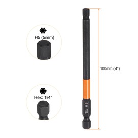 sourcing map 2pcs H5 Hex Head Drill Bit Wrench 5mm Metric Flat Tip 1/4" Hex Shank 100mm (4") Long Magnetic Black Phosphate Hexagonal Screw Driver Socket Industrial Screwdriver Power Bits