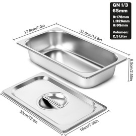 Gucass Breading Bowls Set of 3 with Lid Made of Stainless Steel GN 1/3 Container 32.5 x 17.5 x 6.5 cm Rectangular Metal Gastro Container Ideal for Cutlets, Meat, Fish