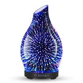 JOYOLO 120ML Essential Oil Diffuser, 3D Glass Aromatherapy Diffuser with Auto Shut-Off and 7 Color LED Lights, Ultrasonic Mist Humidifier with 4 Timer for Home Office Bedroom (3D Fireworks)