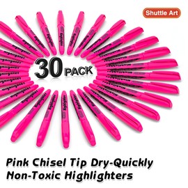 Shuttle Art Highlighters, 30 Pack Highlighters Bright Colours, Pink Colours Chisel Tip Dry-Quickly Non-Toxic Highlighter markers for Adults Kids Highlighting in the Home School Office