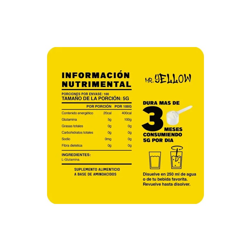 Glutamina Mr. Yellow en Polvo Sabor Mango de 500 g