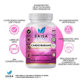 Cardo Mariano 100% Puro 120 Cáps SAISA HERBAL | Suplemento Natural | Apoyo Hepático, Antioxidante y Bienestar Digestivo