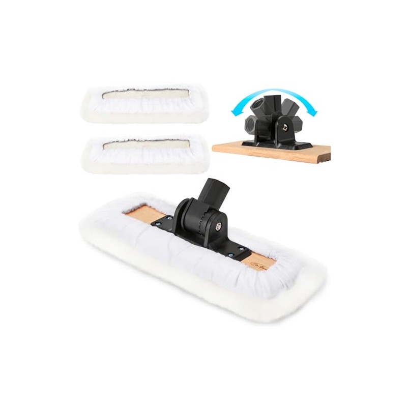 4 Pack 10 Inch Lambswool Applicator Kit, 180° Adjustable Lambskin