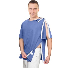 Post Shoulder Surgery Shirts Recovery Tear Away Short Sleeve Full Open Side Snap Dialysis Chemo Clothing Men & Women (US, Alpha, 3X-Large, Regular, Regular, Blue-1)