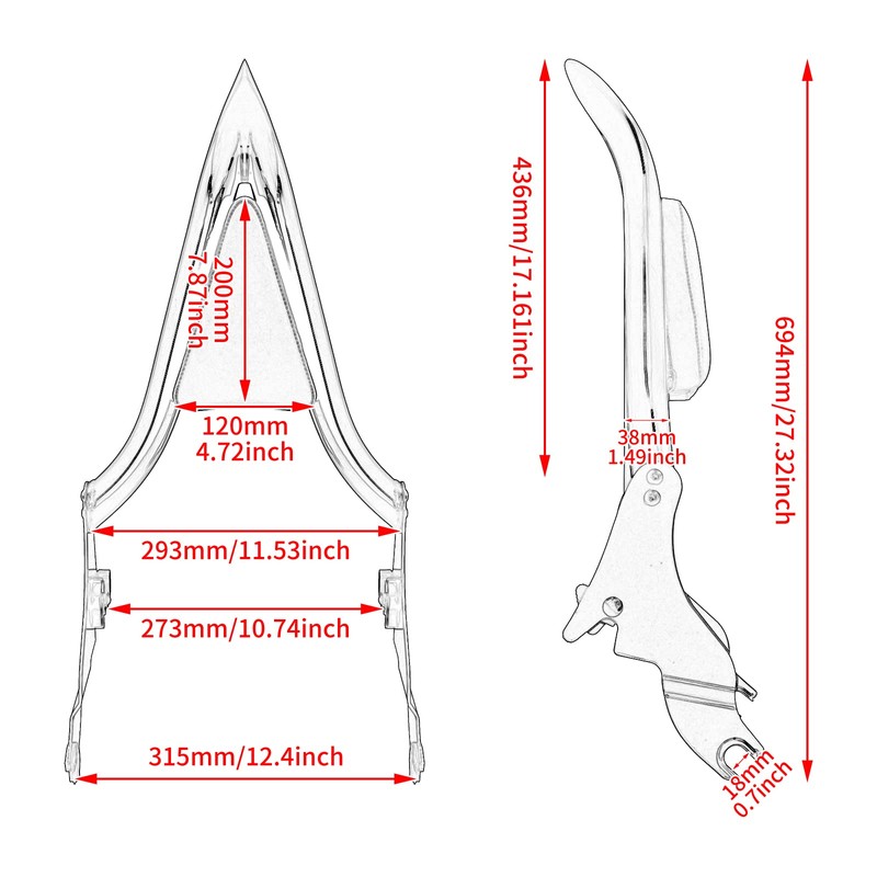 Sissy Bar for Harley Touring 24 inch Detachable Rear Passenger