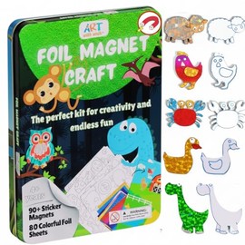 Kit de arte divertido de aluminio para niños – arte de papel de aluminio reutilizable para niñas y niños, kit de manualidades para niñas sin desorden con imanes, juguete de viaje ideal y actividades