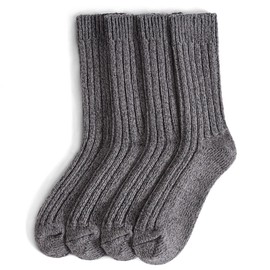 Tough Land 97% Merino Wool Crew Socks for Men & Women – Classic Rib, Thick Knit, Warm Socks for Hiking, Work, Ski – 2 Pairs
