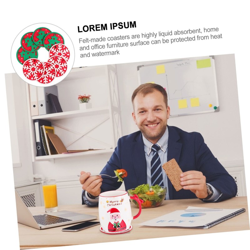 KONTONTY 8pcs Round Felt Cup Coasters Mat Non-Slip Christmas Tree