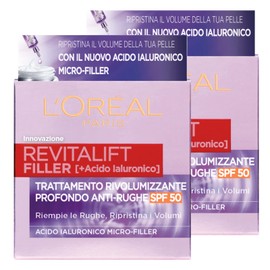 L'Oréal Paris Revitalift Filler Day Cream Deep Anti-Wrinkle Protection SPF50 with Hyaluronic Acid Micro Filler - 2 Cans of 50 ml