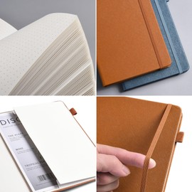 Dotted Journal - A5 Dotted Notebook 140GSM Thick Paper, Bullet Dotted Journal with 152 Pages, Back Pocket, Pen Holder, 2 Mark Ribbons, Hardcover Dot Grid Journal for Planning, Notes, Study, Drawing