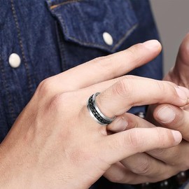 Mens Rings Anxiety Rings for Men Chain Spinner Rings for Women Titanium Steel Ring (Black, 8)