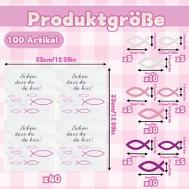 Napkins Communion Girl, Communion Decoration 60 Pieces Wooden Fish Decorations & 20 Napkins Ichthys 'Schön, dass du da bist!' Perfect for Baptism, Communion, or Confirmation Table Decoration