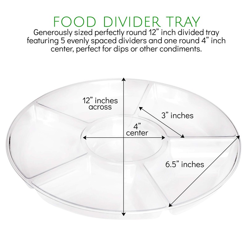 PLASTICPRO 6 Sectional Round Plastic Serving Tray/Platters Clear Pack of