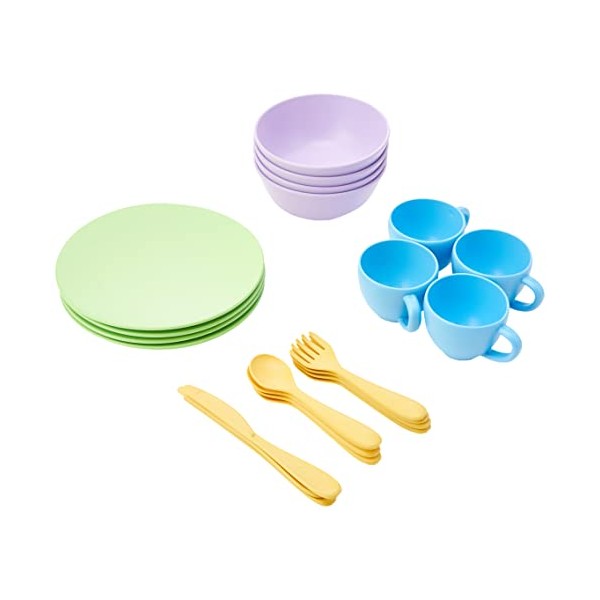 Green Toys Dish Set - 24 Piece Dishwasher Safe Creative Play Toys for Developing Social Skills in Children. Kitchen Toys