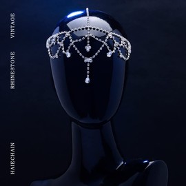 Fdesigner Diadema de cristal con diamantes de imitación para boda, joyería para el pelo de novia, estilo bohemio, fiesta, lágrima, accesorios para el cabello para mujeres y niñas (plata)