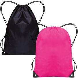 Drawstring Bags Gym Swimming School Sports Bag Unisex 2PCS Trainer String Bag Sack Backpack PE Bags for Women Men Children Travel Beach Kids Boys Girls Outdoor Shopping Holidays (Black/Pink)