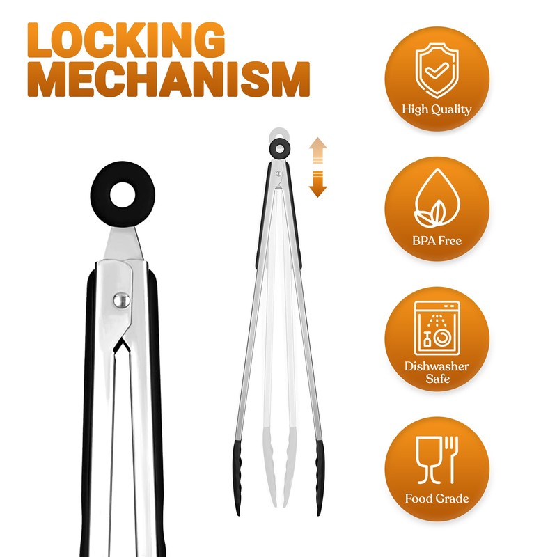 KITCOOMI Long Kitchen Grill Tongs - Heavy Duty Stainless Steel