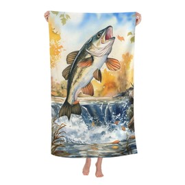 dhakalrlde Fish Beach Towel - 32×52in Microfiber Large Lightweight Quick Dry Bath Pool Towel for Women Adults Kids, Absorbent Sand Proof Soft Swim Towels for Travel Sports (Jumping Bass)