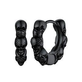 Solid Stainless Steel 3 Skull Huggie Hoop Earrings for Men Women Black Rock Skeleton Piercing Earrings